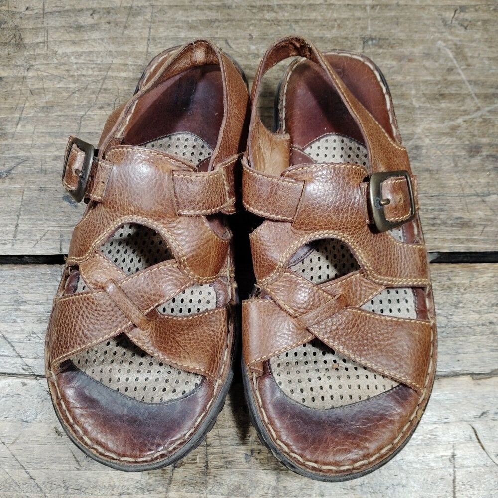 Born Sz 8 Brown Leather Fisherman Sandal Side Buckle Shoes Open Toe